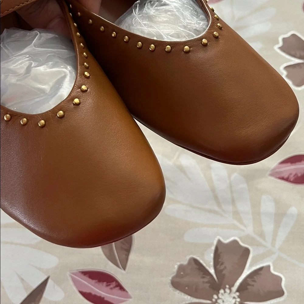 Reformation  Bethany Stud-Detailed Leather Ballet Flats RumLeather Studs New